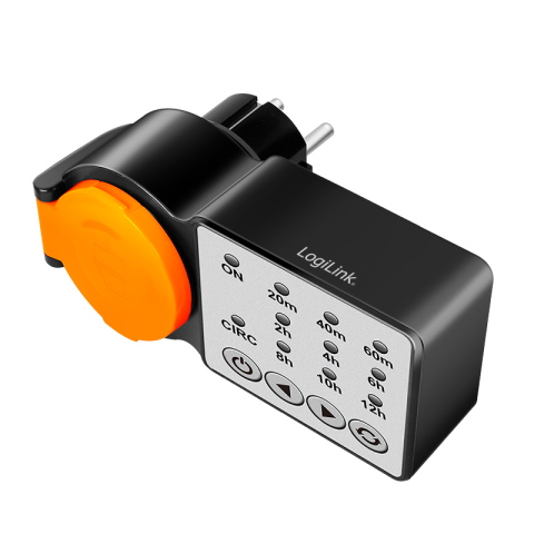 PRELUNGITOR LOGILINK ,  Schuko x 1 ,  230 V/16 A ,  50 Hz ,  max. 3500 W ,  timer ,  4 butoane operare ,  IP44 ,  negru-portocaliu ,  Cod Produs: ET0015 [1]