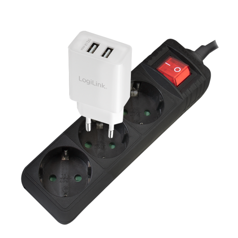 PRELUNGITOR LOGILINK , Schuko x 3 , cablu 3G 1.5mm2 , 230 V/16 A , 50 Hz , max. 3500 W , buton intrerupator iluminat , IP20 , 1.4m , negru , Cod Produs: LPS206B [1]