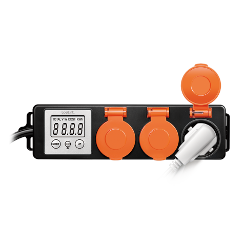PRELUNGITOR LOGILINK ,  Schuko x 3 ,  cablu 3G 1.5mm2 ,  230 V/16 A ,  50 Hz ,  max. 3500 W ,  contor cost energetic ,  LCD ,  3 butoane operare ,  IP44 ,  de exterior ,  1.4m ,  negru-portocaliu ,  C [2]