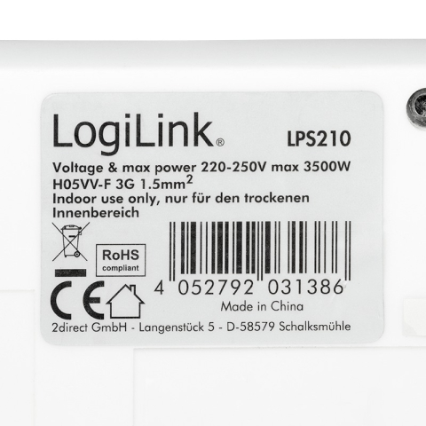 PRELUNGITOR LOGILINK ,  Schuko x 3 ,  Euro skt x 4 ,  conectare prin Schuko (T) ,  cablu 5 m ,  16 A ,  protectie stropire cu apa ,  on / off ,  alb ,  Cod Produs: LPS210 [3]