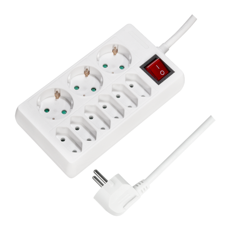 Prize si prelungitoare - PRELUNGITOR LOGILINK ,  Schuko x 3 + Euro skt x 6 ,  cablu 3G 1.5mm2 ,  230 V/16 A ,  50 Hz ,  max. 3500 W ,  buton intrerupator iluminat ,  IP20 ,  1.5m ,  alb ,  Cod Produs: LPS201