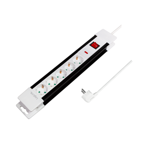 PRELUNGITOR LOGILINK ,  Schuko x 5 ,  cablu 3G 1.5mm2 ,  230 V/16 A ,  50 Hz ,  max. 3500 W ,  buton intrerupator iluminat ,  IP20 ,  3m ,  negru-alb ,  Cod Produs: LPS211 [0]