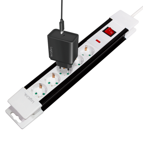 PRELUNGITOR LOGILINK ,  Schuko x 5 ,  cablu 3G 1.5mm2 ,  230 V/16 A ,  50 Hz ,  max. 3500 W ,  buton intrerupator iluminat ,  IP20 ,  3m ,  negru-alb ,  Cod Produs: LPS211 [1]