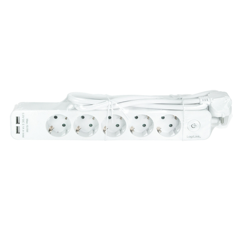 PRELUNGITOR LOGILINK ,  Schuko x 5 ,  USB x 2 5V/2.1A (10.5 W) ,  cablu 3G 1.5mm2 ,  230 V/16 A ,  50 Hz ,  max. 3600 W ,  buton intrerupator iluminat ,  IP20 ,  1.5m ,  alb Cod Produs: LPS249U [1]