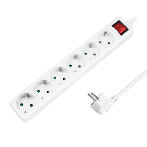 PRELUNGITOR LOGILINK ,  Schuko x 6 ,  cablu 3G 1.5mm2 ,  230 V/16 A ,  50 Hz ,  max. 3500 W ,  buton intrerupator iluminat ,  IP20 ,  1.5m ,  alb ,  Cod Produs: LPS202 [1]