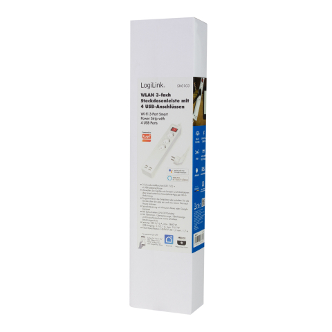 PRELUNGITOR LOGILINK ,  Wi-Fi Smart ,  Schuko x 3 ,  USB x 4 5V/2.1 A max. 10.5W ,  prot. Supracurent / supratensiune ,  IP20 ,  compatibil TUYA ,  Amazon Alexa si Google Home ,  alb ,  Cod Produs: SH [2]