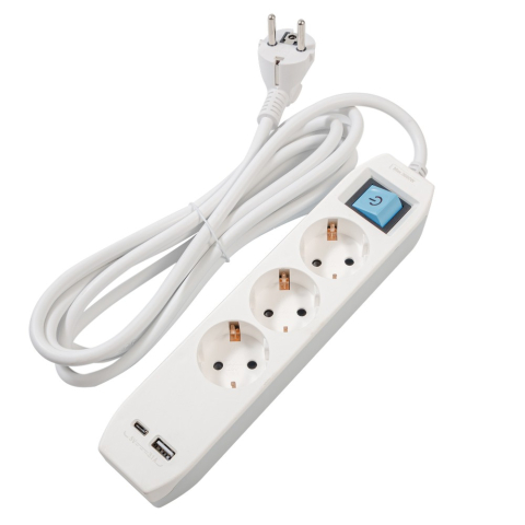 PRELUNGITOR SPACER ,  Schuko x 3 ,  conectare prin Schuko (T) , Type-C x1 ,  USB x 1 ,  3.1A ,  cablu 1.8m ,  16 A ,  max. 3500W ,  protectie copii ,  Intrerupator ,  Gri ,  Cod Produs: PP-3-18-TC-USB [3]