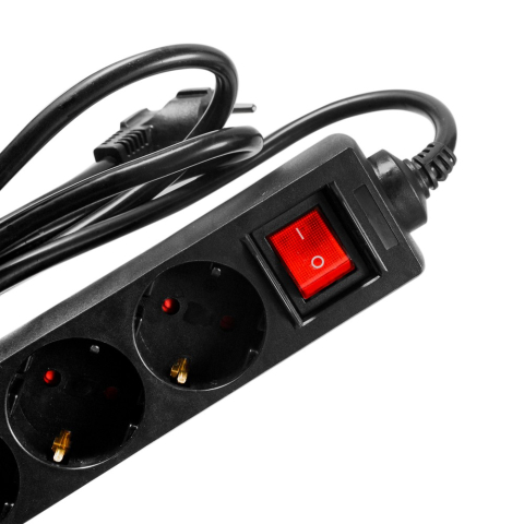 PRELUNGITOR SPACER ,  Schuko x 5 ,  conectare prin Schuko (T) ,  cablu 1.8 m ,  16 A ,  max. 3500W ,  protectie supratensiune ,  protectie copii ,  negru ,  Cod Produs: PP-5-18 v2 [3]
