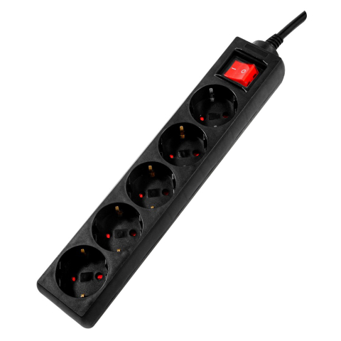 Prize si prelungitoare - PRELUNGITOR SPACER ,  Schuko x 5 ,  conectare prin Schuko (T) ,  cablu 3 m ,  16 A ,  max. 3500W ,  protectie supratensiune ,  protectie copii ,  negru ,  Cod Produs: PP-5-30 v2