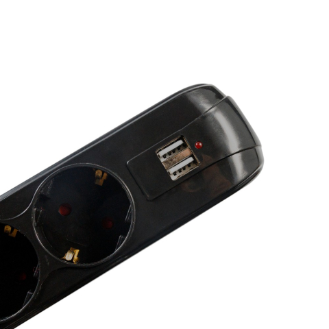 PRELUNGITOR SPACER , Schuko x 5 , conectare prin Schuko (T) , USB x 2 , cablu 3 m , 16 A , max. 3500W , protectie supratensiune , negru , Cod Produs: PP-5-30B USB [1]