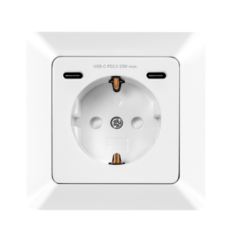 Prize si prelungitoare - PRIZA LOGILINK ,  pentru perete ,  Schuko x 1 ,  2xUSB-C PD 25W  ,  230V AC ,  50 Hz ,  16A ,  protectie IP20 ,  adancime 29.5mm ,  alb ,  Cod Produs: PA0331