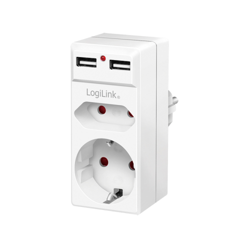 Prize si prelungitoare - PRIZA LOGILINK ,  Schuko x 1 ,  Euro Socket x 1 ,  USB x 2 5 V/2.1 A ,  max. 10.5 W ,  230 V/16 A ,  50 Hz ,  max. 3680 W ,  IP20 ,  LED activate ,  alb Cod Produs: PA0276