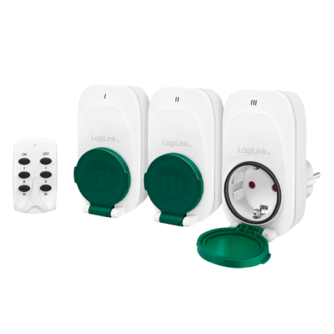 PRIZE LOGILINK x 3 , set cu telecomanda , raza 30m , pentru exterior , Schuko x 3 230 V/16 A , 50 Hz , max. 3600 W , IPX4 , alb/verde Cod Produs: EC0008 [0]