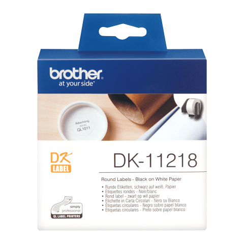 Benzi etichete originale Brother - Rola de etichete originala Brother DK11218, 24mm (1 inch), 1200 etichete, etichete rotunde
