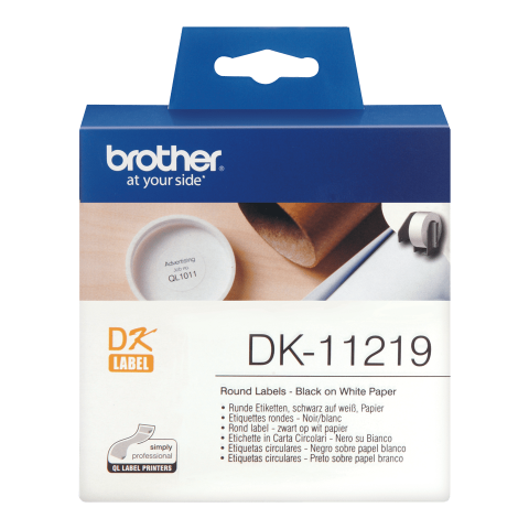 Benzi etichete originale Brother - Rola de etichete originala Brother DK11219, 12mm (1/2 inch), 1000 etichete, etichete rotunde