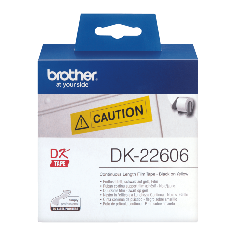 Benzi etichete originale Brother - Rola de hartie continua originala Brother DK22606, 62mm latime, 15.24 metrii, negru pe galben