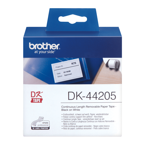 Benzi etichete originale Brother - Rola de etichete detasabile continua originala Brother DK44205, 62mm latime, 30.48 metrii, negru pe alb