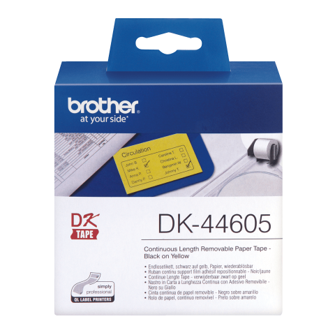 Benzi etichete originale Brother - Rola de etichete detasabile continua originala Brother DK44605, 62mm latime, 30.48 metrii, negru pe galben