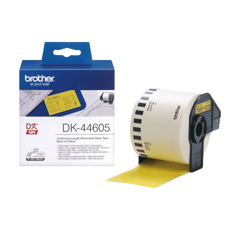 Rola de etichete detasabile continua originala Brother DK44605, 62mm latime, 30.48 metrii, negru pe galben [1]
