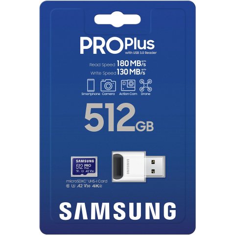 SAMSUNG PRO Plus microSD 512GB Up to 180MB/s Read and 130MB/s Write speed with Class 10 4K UHD incl. Card reader 2023 Cod Produs: MB-MD512SB/WW [3]
