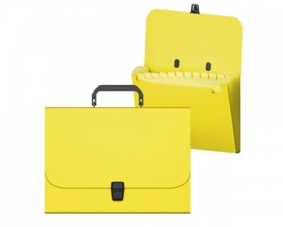 Serviete - Servieta A4 12 compartimente culoare galben neon