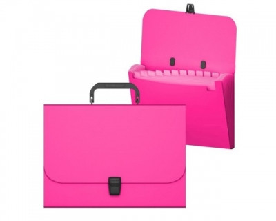Serviete - Servieta A4 12 compartimente culoare Roz neon