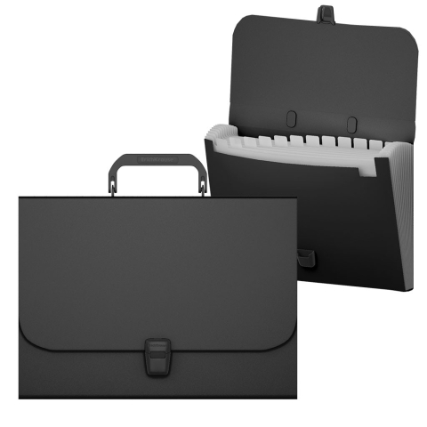 Serviete - Servieta plastic A4 cu maner 12 compartimente culoare NEGRU