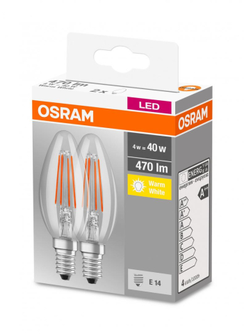 SET 2 becuri LED Osram ,  soclu E14 ,  putere 4W ,  forma lumanare ,  lumina alb calda ,  alimentare 220 - 240 V ,  Cod Produs: 4052899972032 [1]