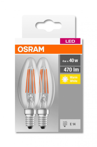 SET 2 becuri LED Osram ,  soclu E14 ,  putere 4W ,  forma lumanare ,  lumina alb calda ,  alimentare 220 - 240 V ,  Cod Produs: 4052899972032 [0]