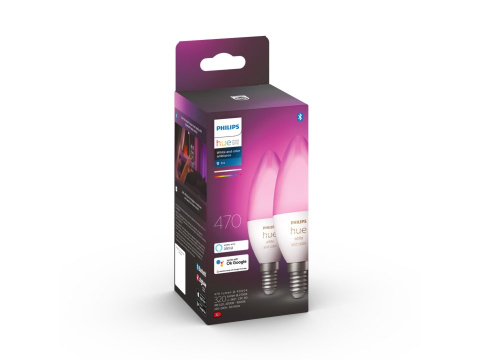 SET 2 becuri smart LED Philips , soclu E14 , putere 4W , forma lumanare , lumina alb , multicolora , alimentare 220 - 240 V , Cod Produs: 8719514356719 [3]