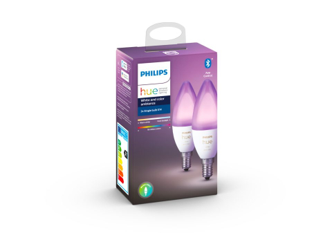SET 2 becuri smart LED Philips , soclu E14 , putere 5.3W , forma lumanare , lumina multicolora , alimentare 220 - 240 V , Cod Produs: 8718699726331 [2]