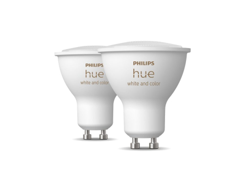 SET 2 becuri smart LED Philips , soclu GU10 , putere 5W , forma spot , lumina multicolora , alimentare 220 - 240 V , Cod Produs: 8719514340084 [1]
