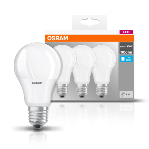 Becuri - Set 3 BEC LED Osram ,  soclu E27 ,  putere 10 W ,  forma clasic ,  lumina alb ,  alimentare 220 - 240 V ,  Cod Produs: 4058075819573