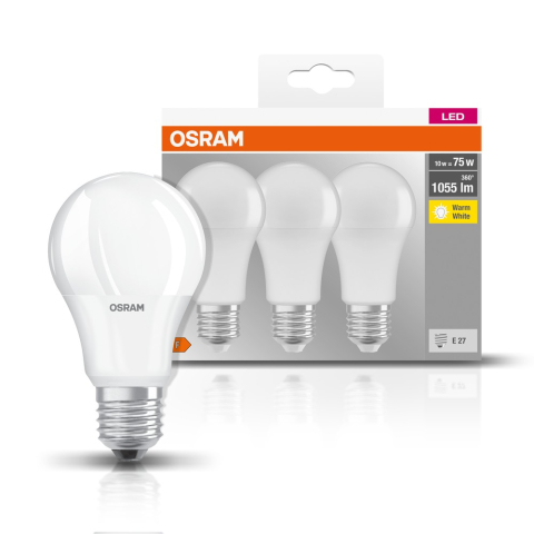 Becuri - Set 3 BEC LED Osram ,  soclu E27 ,  putere 10 W ,  forma clasic ,  lumina alb calda ,  alimentare 220 - 240 V ,  Cod Produs: 4058075819436