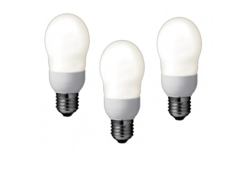 Electronice - SET 3 becuri fluorescent Panasonic , soclu E27 , putere 8W , forma oval , lumina alb calda , alimentare 220 - 240 V , Cod Produs: EFA8E27HD-3