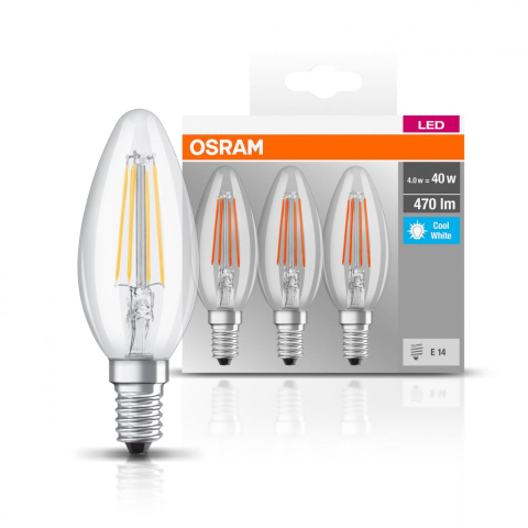 Electronice - SET 3 becuri LED Osram ,  soclu E14 ,  putere 4W ,  forma lumanare ,  lumina alb ,  alimentare 220 - 240 V ,  Cod Produs: 4058075819719