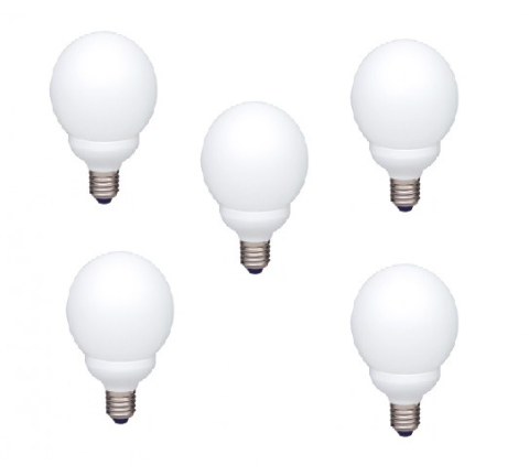 Electronice - SET 5 becuri fluorescent Panasonic, soclu E27, putere 13W, forma sferic, lumina alb rece, alimentare 220 - 240 V, Cod Produs: EFG13E672V-5