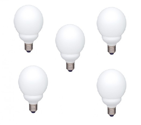 Electronice - SET 5 becuri fluorescent Panasonic, soclu E27, putere 18W, forma oval, lumina alb rece, alimentare 220 - 240 V, Cod Produs: EFG18E65HD-5