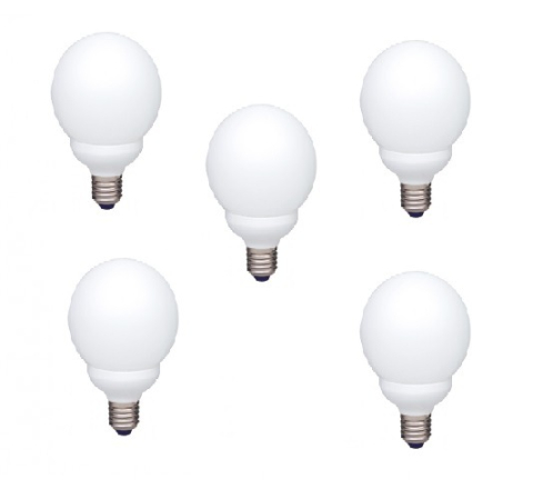 Electronice - SET 5 becuri fluorescent Panasonic, soclu E27, putere 18W, forma sferic, lumina alb calda, alimentare 220 - 240 V, Cod Produs: EFG18E27HD-5