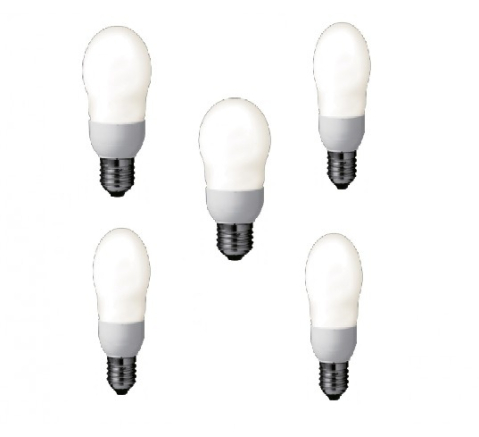 Electronice - SET 5 becuri fluorescent Panasonic, soclu E27, putere 8W, forma oval, lumina alb calda, alimentare 220 - 240 V, Cod Produs: EFA8E27HD-5
