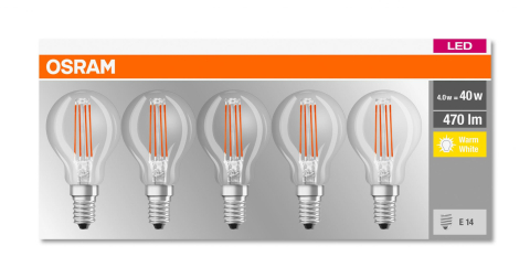 SET 5 becuri LED Osram ,  soclu E14 ,  putere 4W ,  forma clasic ,  lumina alb calda ,  alimentare 220 - 240 V ,  Cod Produs: 4058075090668 [0]