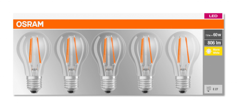 SET 5 becuri LED Osram , soclu E27 , putere 7W , forma clasic , lumina alb calda , alimentare 220 - 240 V , Cod Produs: 4058075090569 [0]