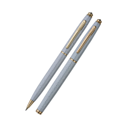 Pixuri cu mecansim - Set pix si roller Crystal 1003White, cu mecanism, mina culoare albastru, varf din otel inoxidabil de 0,6 mm