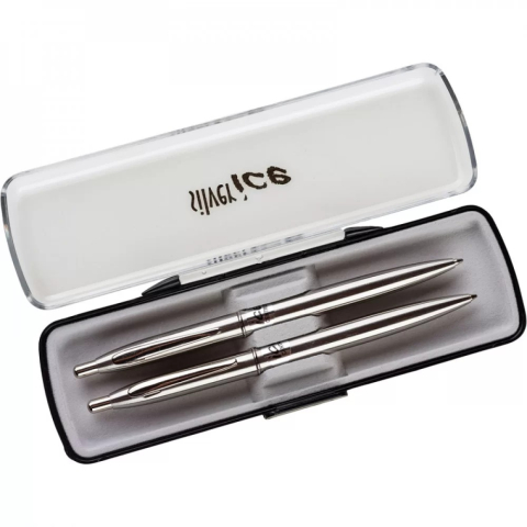 Pixuri cu mecansim - Set SILVER ICE pix metalic cu mecanism+creion mecanic metalic mina de 0,5mm in etui