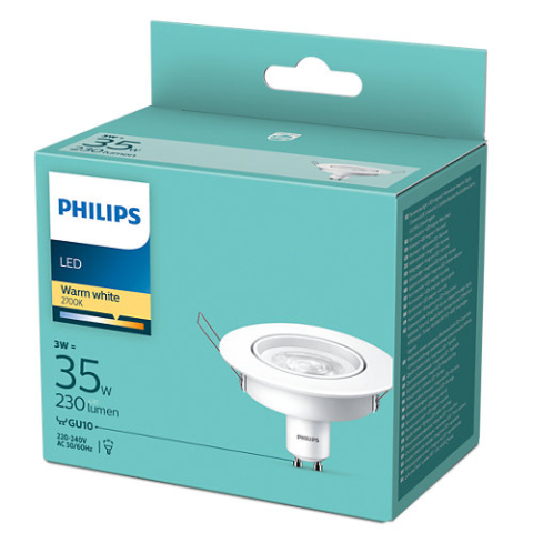 SPOT incastrat LED Philips , soclu GU10 , putere 3W , forma spot , lumina alb calda , alimentare 220 - 240 V , Cod Produs: 8718699777937 [1]