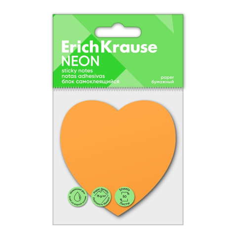 Index, notesuri adezive - Stick Notes hartie HEART NEON 50 de coli culoare ORANGE