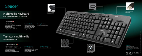 TASTATURA SPACER USB ,  multimedia ,  104 taste + 11 taste multimedia ,  anti-spill ,  black ,  Cod Produs: SPKB-169 [6]