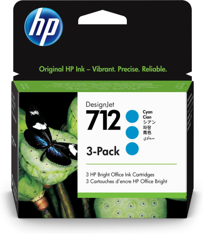 Cartuse originale - Tri-Pack Original 3ED77A HP Cyan, nr.712, pentru DesignJet Studio 24 | Studio 36 | T230 | T250 | T630 | T650, 29ml