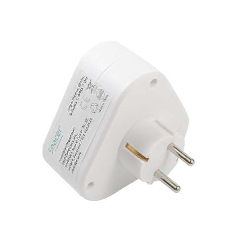 Triplu Stecher SPACER ,  Schuko ,  max 3500W ,  16A ,  protectie copii ,  3 prize Schuko ,  1 stecher Schuko ,  Cod Produs: SPMS-3-WH [1]