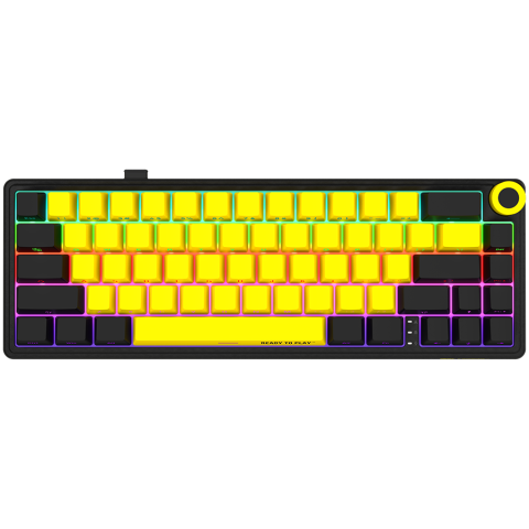 Electronice - Wireless mechanical gaming keyboard Pro ,  2.4 GHz ,  BT ,  RGB Backlight ,  16 modes ,  66 keys ,  50M presses ,  ,  multimedia knob ,  built-in 3750 mAh battery ,  Hot Swap ,  cable 2.3m ,  black ye